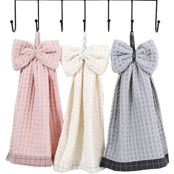 3-pack Handduk med Rosett - Mjuk Diskduk med Hängögla för Kök Badrum, Söt Handduk i Mikrofiber Coral Velvet för Barn, Vuxna