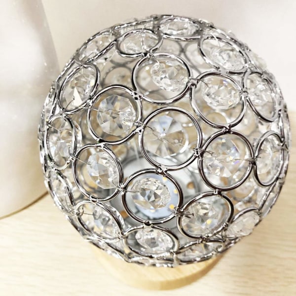 Krystall USB-bordlampe Sølv krystallkule med trebase Nattbordslampe Dimbar nattlys for soverom, stue, kontor, beste gaver