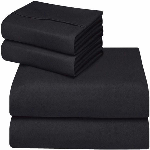 Sengesæt i polyester mikrofiber (4 styk, sort) - 1 lagnet 150x200 cm, 1 fladt lagen 266x259 cm og 2 pudebetræk 50x75 cm