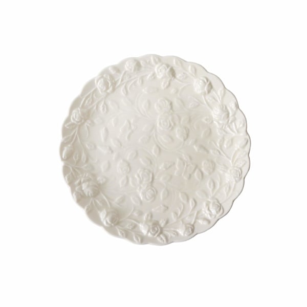 Vintage Præget Blonde Keramisk Tallerken Blomster Keramisk Tallerken Service Fad til Bryllupsfest Restaurant Middag Dessertbakke Hvid (Rund-8 tommer)