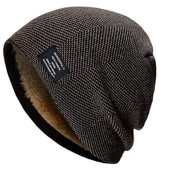 Pehmeä neulottu villapipo, talvi ulkoilu paksu tuulenpitävä pipo, Naisten Miesten Neulopipo Unisex Lämmin Talvi Fleece Vuorattu Hiihtopipo Brown