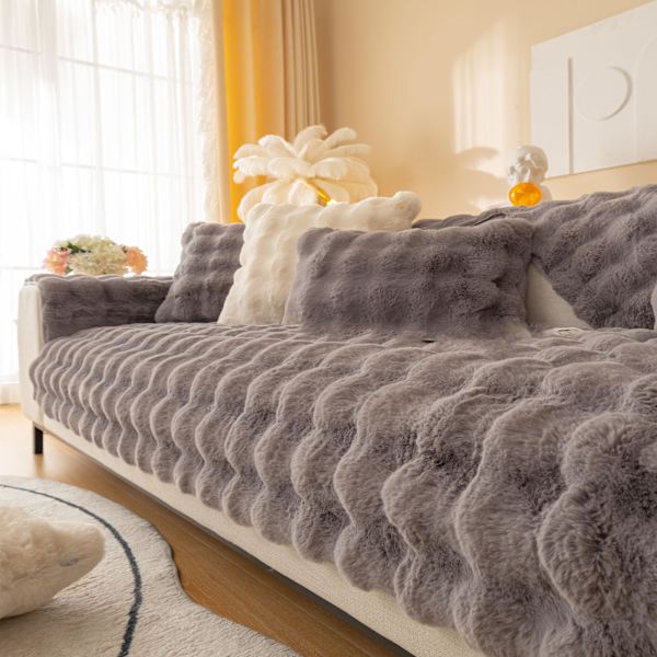 Kanin Plys Sofa Betræk 70x210CM, Blød Varmt Sofa Betræk Til Hjørne L-Form, Skridsikker Fløjl Sofa Pudebetræk, Tyk Møbelbeskytter