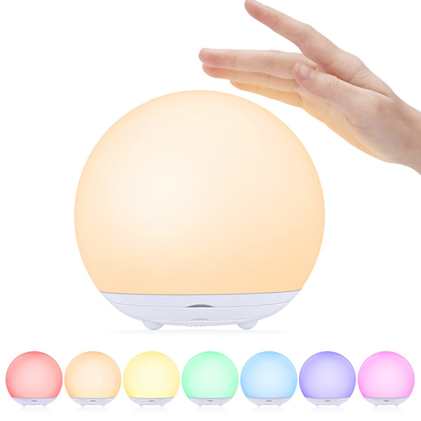 Børnenatlampe, USB genopladelig sengelampe, baby natlampe med gradvist dæmpbart varmt lys & 7 farvet lys, berørings- & kontaktfunktion og timer