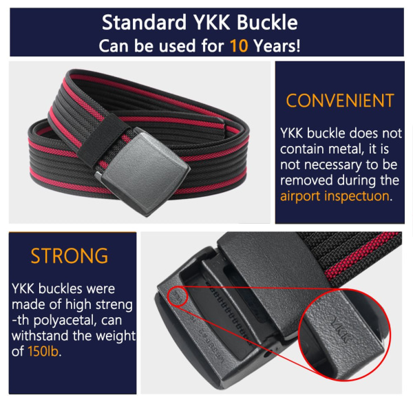 Herrar Nylon Canvas Bälte Taktiskt med Plastspänne, svart röd kant black red edge