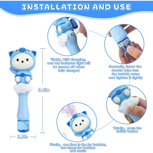 Automatisk boblepistol for barn 3-5 Lys og musikk Boblemaskin Elektrisk boblemaskin Bobleleker Småbarn (Blå)