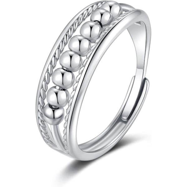 Ångestring för Kvinnor, Fidgetring i Sterling Silver, Justerbara Pärlringar Ångestlindringsringar, Stressreducerande Spinnerringar för Män Kvinnor