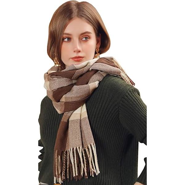 Vinter Tartan Tørklæde til Kvinder, Cashmere-lignende Tørklæder, Lange Varme Slå-om, Pashmina Kvast-sjal, Stola, Valentinsdagsgaver, Tørklæder, Julegave Drak Khaki