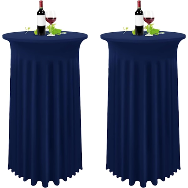Set med 2 Mörkblå Överdrag för Högt Bord, Bordsduk för Ståbord 80 x 110 cm, Marinblå Bordsduk med Plisserad Kjol