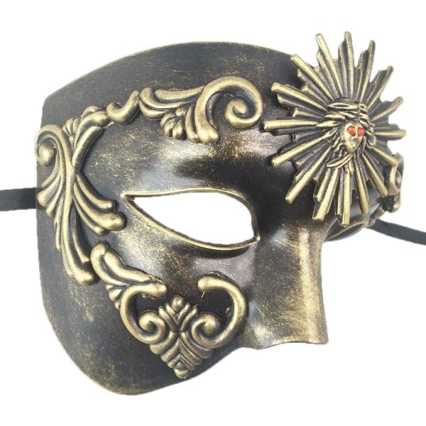 1 st Masquerade Mask Retro Phantom of the Opera One Eye Half Face Costume, Half Face Phantom Mask (Golden Sun God)