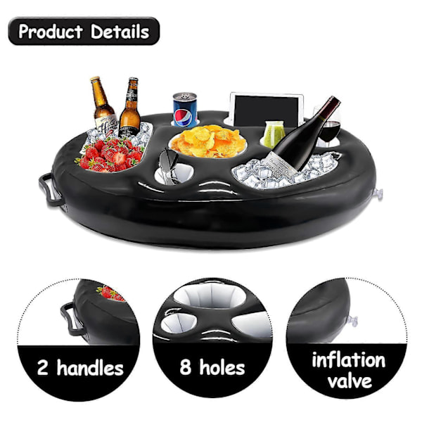 Oppblåsbar drikkeholder, flytende poolbar med 8 hull, drikkekopp 72*53*10cm