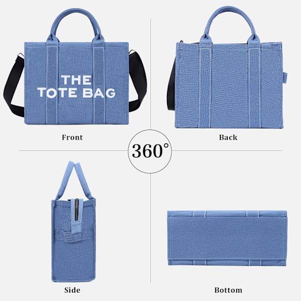 Canvas tasker til kvinder, afslappet canvas crossbody taske med lynlås, dobbelte skulderstropper, canvas skuldertasker til skole, shopping, arbejde, rejser