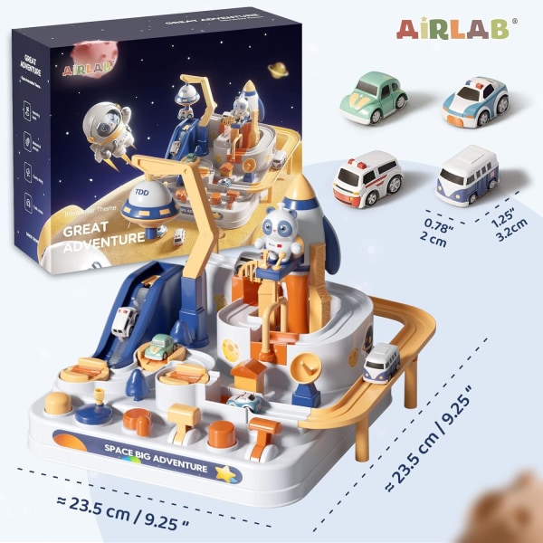 Bilar Race Track Leksaker för barn 3 4 5 6 7 8-åriga pojkar Flickor, Space Rescue Äventyrsleksak med 4 fordon Julklappsleksaker