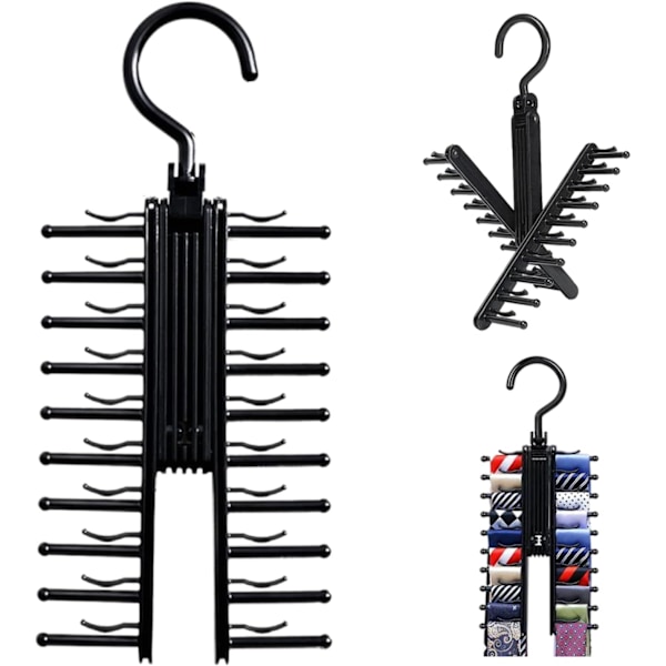 Solmioteline Cross Tie Hanger, Järjestäjä Huivit Koukku, Pidike 360 asteen pyörityksellä, Pitää turvallisesti jopa 20 solmiota vaatekaapissa