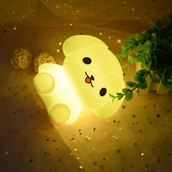 Ladattava baby LED-yövalo pehmeällä silikonilla, söpö eläinmuoto ja RGB-monivärinen muotoilu, yhteensopiva kaukosäädin ja kosketushimmennettävä (koira)