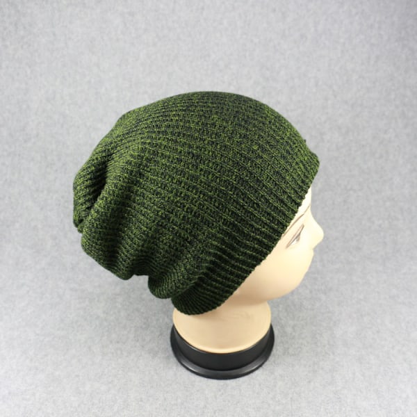 Vinter varm Beanie Hat, Strikket Hæklet Slouch Beanie Solid Ski Hat, Alsidig uldhat, kuldebestandig og varm stribet pullover hat, Unisex Dark Green