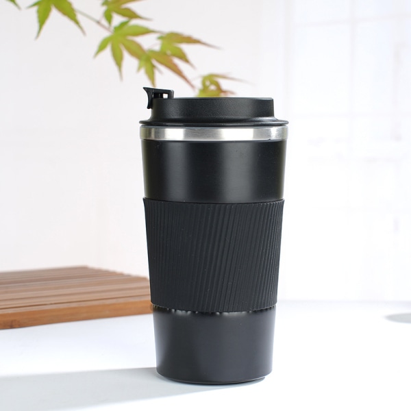 Rejsekrus Genanvendeligt kaffekrus 510 ml / 18 oz isoleret vakuumisoleret rustfrit stålflaske til varme og kolde drikke (sort)