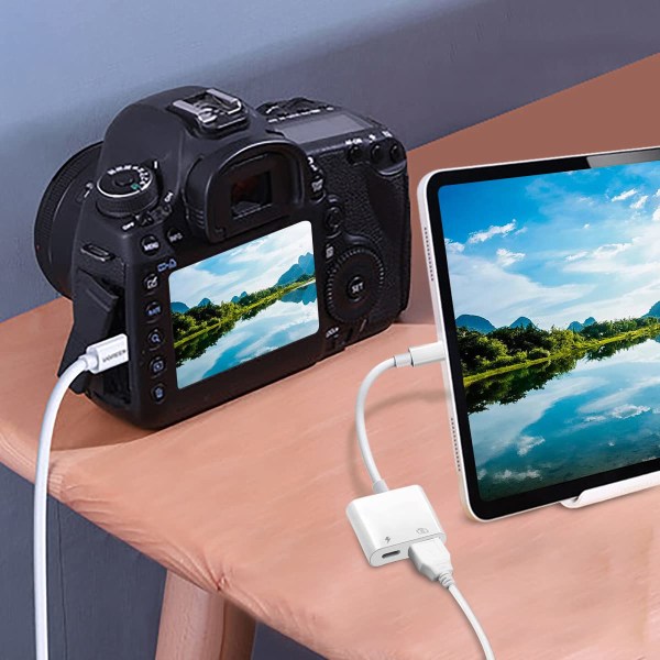 Saliop USB -sovitin iPhonelle/iPadille, USB OTG -sovitin ja latausportti 2 in 1, kamerasovitin tukee audio/MIDI-liitäntöjä ja kortinlukijoita