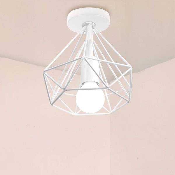 Industriell Retro Metall LED Taklampe E27 Rombebur 25cm for Spisestue, Bar, Soverom, Kjøkken og Stue (Sett med 2 Hvite)