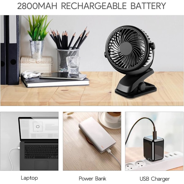 Mini Bordvifte, 3 Hastighets USB Personlig Kjølevifte med 360° Rotasjon, USB-kabel og Batteridrevet for Hjem, Kontor, Gym, Fiske, Camping