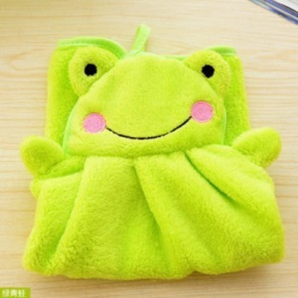 Nydelig barnehagehåndkle mykt plysjstoff tegneseriedyr hengende tørketørk badehåndkle 2 stk (grønn frosk og gul and)