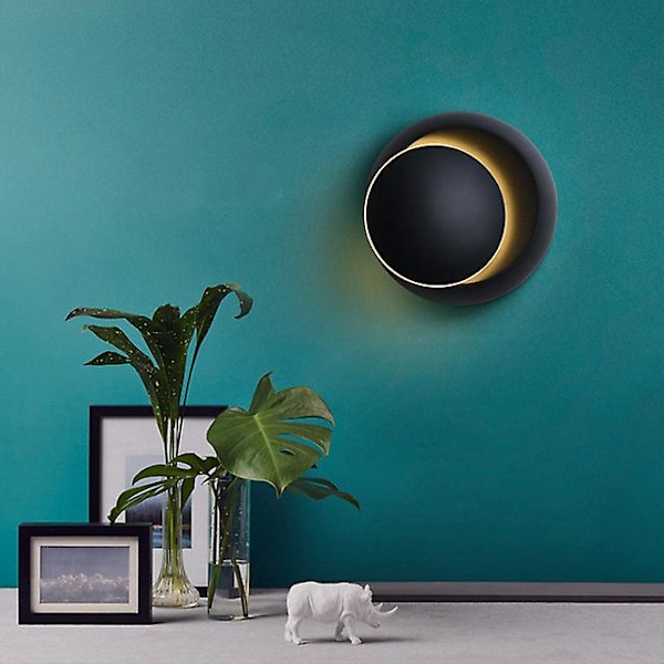 Moderne Bedside Lampe, Soveværelse Stue Trappegang Gang LED Rund Halvmåneformet Vægslampe (Sort)