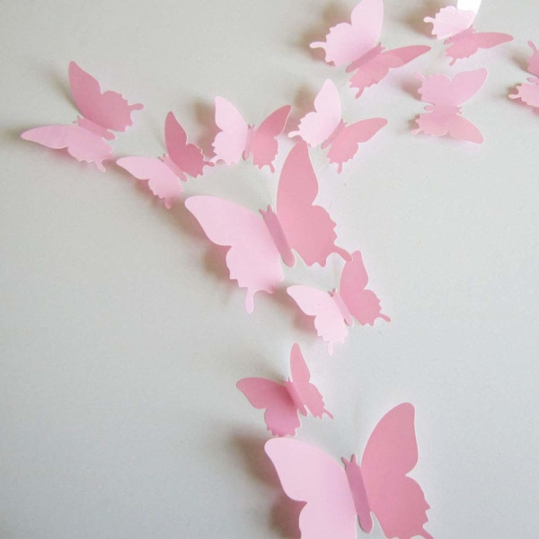 24 stk 3D sommerfugle aftagelige vægmaleri klistermærker Vægklistermærker Decal til hjem og værelse dekoration (pink)