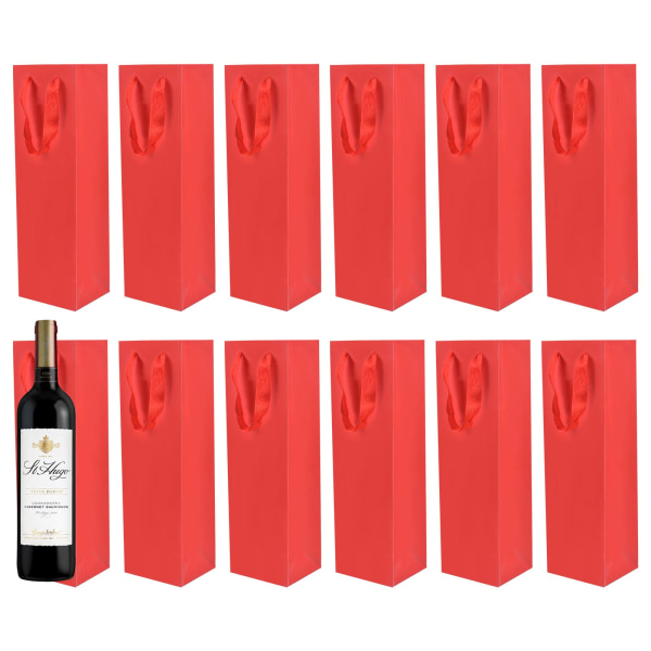 12pcs Wine Gift Bags, Single Wine Bottle Bag, Kraft Paper Carry Bag, Resuable Wine Bags for Anniversary Wedding Party Christmas Festival (Red)