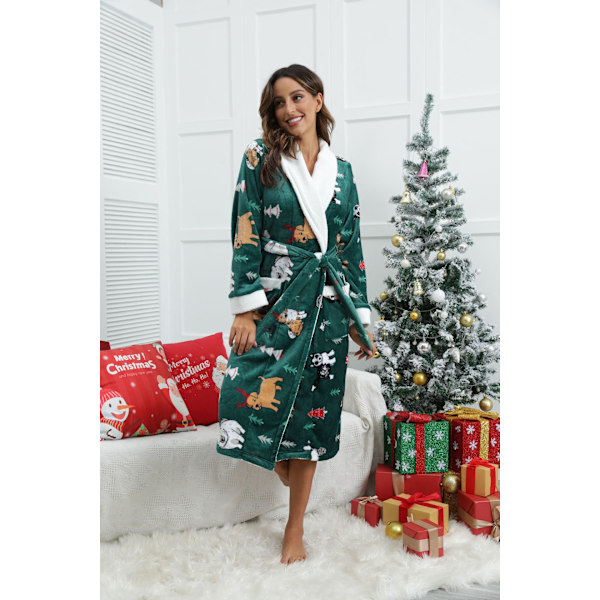Dam Jultomte Flanelltryck Badrock Nattlinne Loungewear Green XL