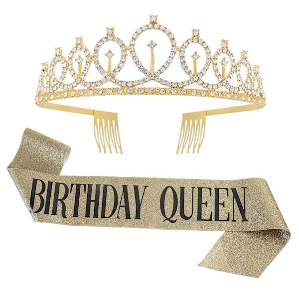Födelsedagskrona Tiara och Skärp, Glitter Strass Kristall Hårband och Födelsedagsflicka Skärp, för Flickors Födelsedagsfest Dekorationer Tillbehör