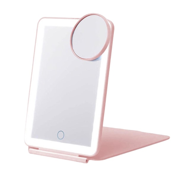 Led smink spegel, hopfällbar 3-färgsbelysning, dimbar bordsspegel för kosmetika, belyst touch, lägg till liten rund spegel, bärbar hopfällbar spegel, rosa Pink
