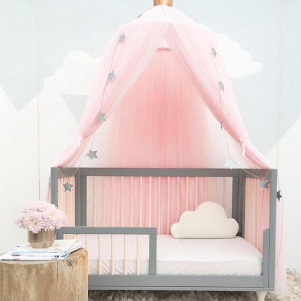 Myggnett Telt Seng Baldakin Myggnett Seng Tekstiler med Rund Blonde Baby Gutter Jenter Leke Hus