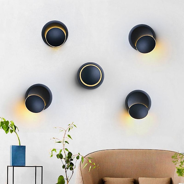 Moderne Bedside Lampe, Soveværelse Stue Trappegang Gang LED Rund Halvmåneformet Vægslampe (Sort)
