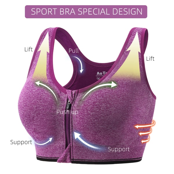 2 sports-BH med glidelås foran med avtagbare puter for løpeskjorte for kvinner Yoga Tank Top (S)