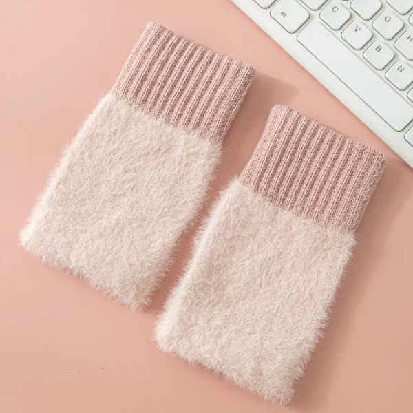 1 Par Kvinder Piger Elastisk Plys Handsker Halv Finger Vanter Mink Pels Hold Varme Blød Mode Vinter Handsker pink