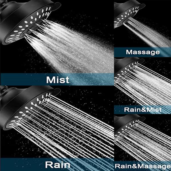 Bruseshowerhoved, Højtryks Regn Fast Bruseshowerhoved med Justerbar Metal Svingarm, Badeværelses Bruseshowerhoved 4 Tommer Høj Flow Bruseshowerhoved, sort