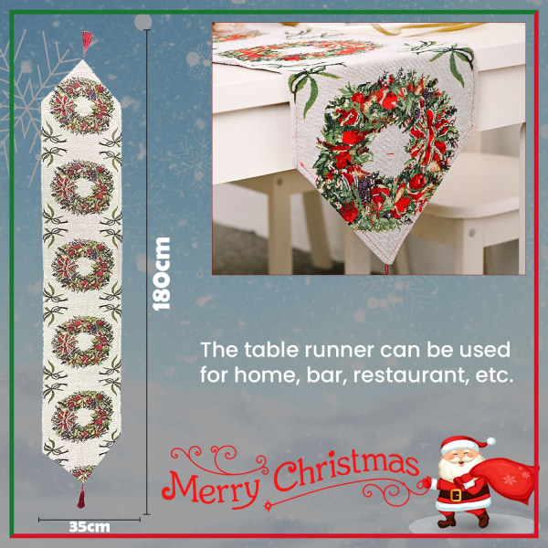Julbordslöpare Krans Vävd lång bomull Linne Vävd bordslöpare med tofs för festligt hem Julbordsdekoration, 180cm x 35cm