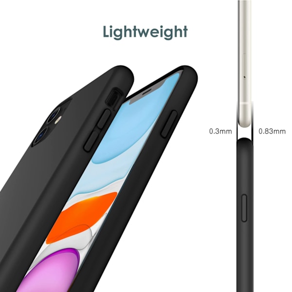 Silikonskal för iPhone 11 6,1 tum, Silkeslen Full-Body Skyddande Skal, Stötsäkert skal med Mikrofiberfoder (Svart)