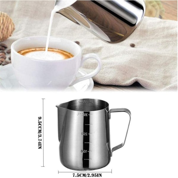 350 ml mjölkkanna i rostfritt stål - cappuccino-kanna hällkanna espressokopp - perfekt för espressomaskiner, mjölkskummare, latte art