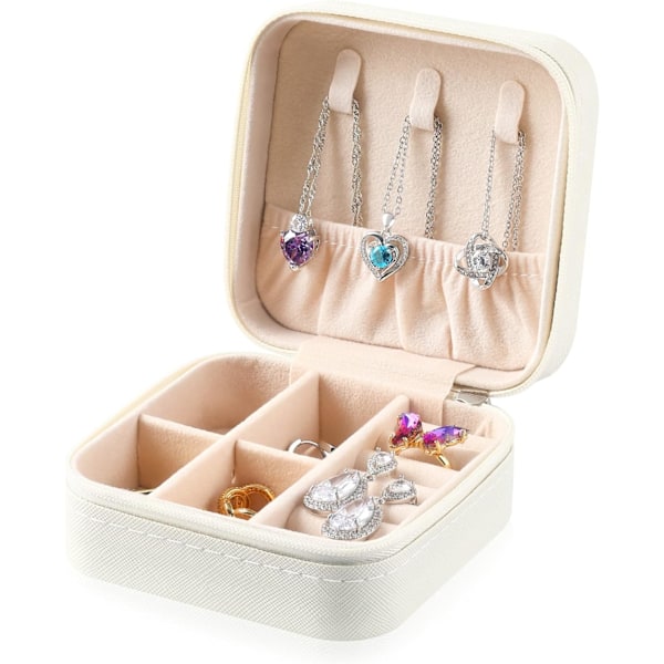 Small  Jewelry Organizer - Travel Portable Storage Box for Women and Girls Earring Rings Necklace Bracelets Accessories - White