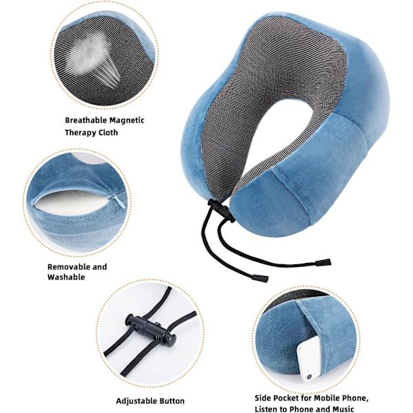 Rejsepude Memory Foam Blød Komfort og Støtte Rejse, U-formet pude til at sove med opbevaringspose til fly, bil, kontor, hjem osv. (Blå) Peacock Blue