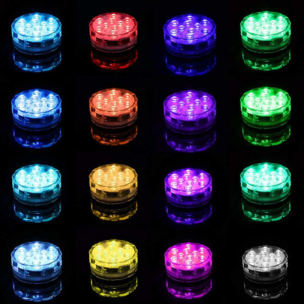 Upotettavat 10 LED-valoa, RGB Monivärinen Vedenpitävä Paristokäyttöinen Valo IR-kaukosäätimellä