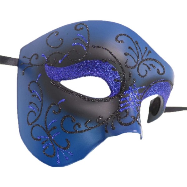 1 stk Masquerade Mask Retro Phantom of the Opera One Eye Half Face Costume, Half Face Phantom Mask (blått mønster)
