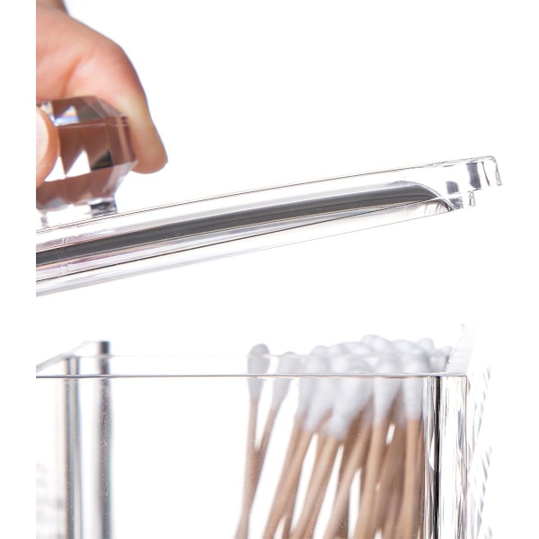 Makeup Vatrondel Holder Akryl Vatpind Organizer Kosmetik Opbevaringsholder, 3 Rum, Terning