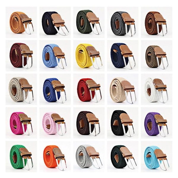 Set med 2 Dam Bälte Casual Flätad Elastisk Tyg Vävd Stretch Elastiska Bälten