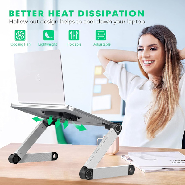 Foldbart Laptop Stativ Skrivebord Justerbart Laptop Stativ Til Seng Foldbart Laptop Bord Bærbart Med Køleventilator Sofa Sofa Bakke Til Tablet Laptop MacBook