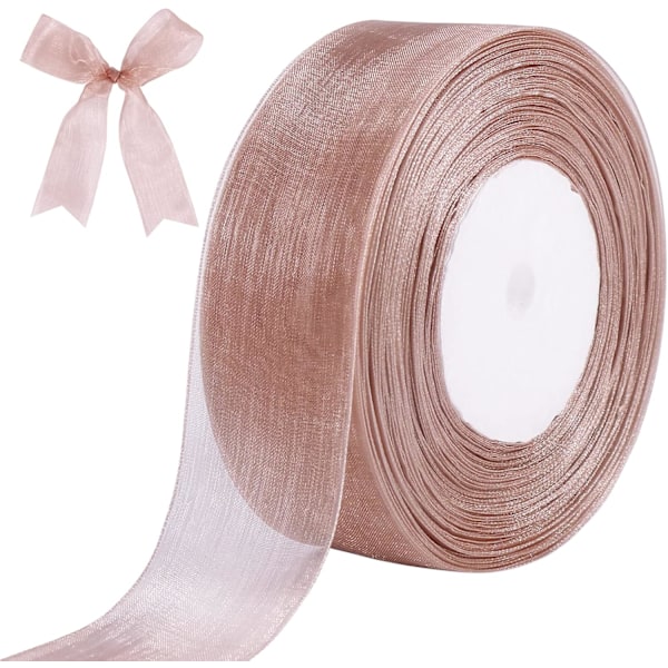 Transparent band, 40 mm x 45 meter, dubbelsidig transparent chiffongband för presentinslagning, julbröllopsfestceremonidekorationer Khaki