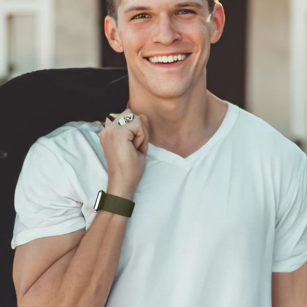 Loop-stropp kompatibel med Apple Watch-reim, justerbar elastisk nylonflettet sportsreim for iWatch SE Series 9/8/7/6/5/4/3/2/1 Army Green