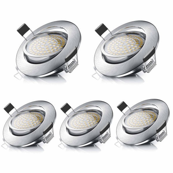 LED-downlights Justerbar rund 5W Ultraslim varmvit 3000K 470LM 230V IP44 infälld takbelysning för badrum, kök, vardagsrum (pack med 5)