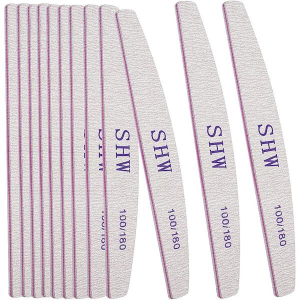 12-pack Professionella Nagelfilar, 100/180 Grit Dubbelsidig Smärgelduk, Manikyrverktyg för Nagelvård och Styling