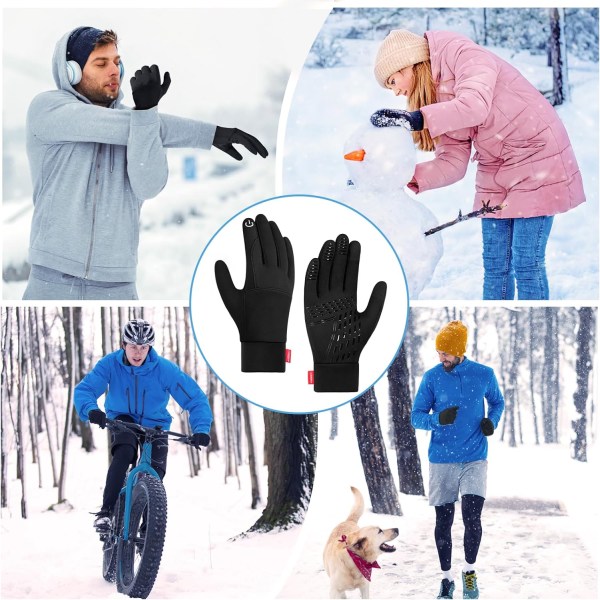 Tynde Termiske Vinterhandsker, Touchscreen, Letvægts Skridsikre Handsker, Foret, Sorte Løbehandsker til Mænd og Kvinder, Udendørs Sport, Cykling M